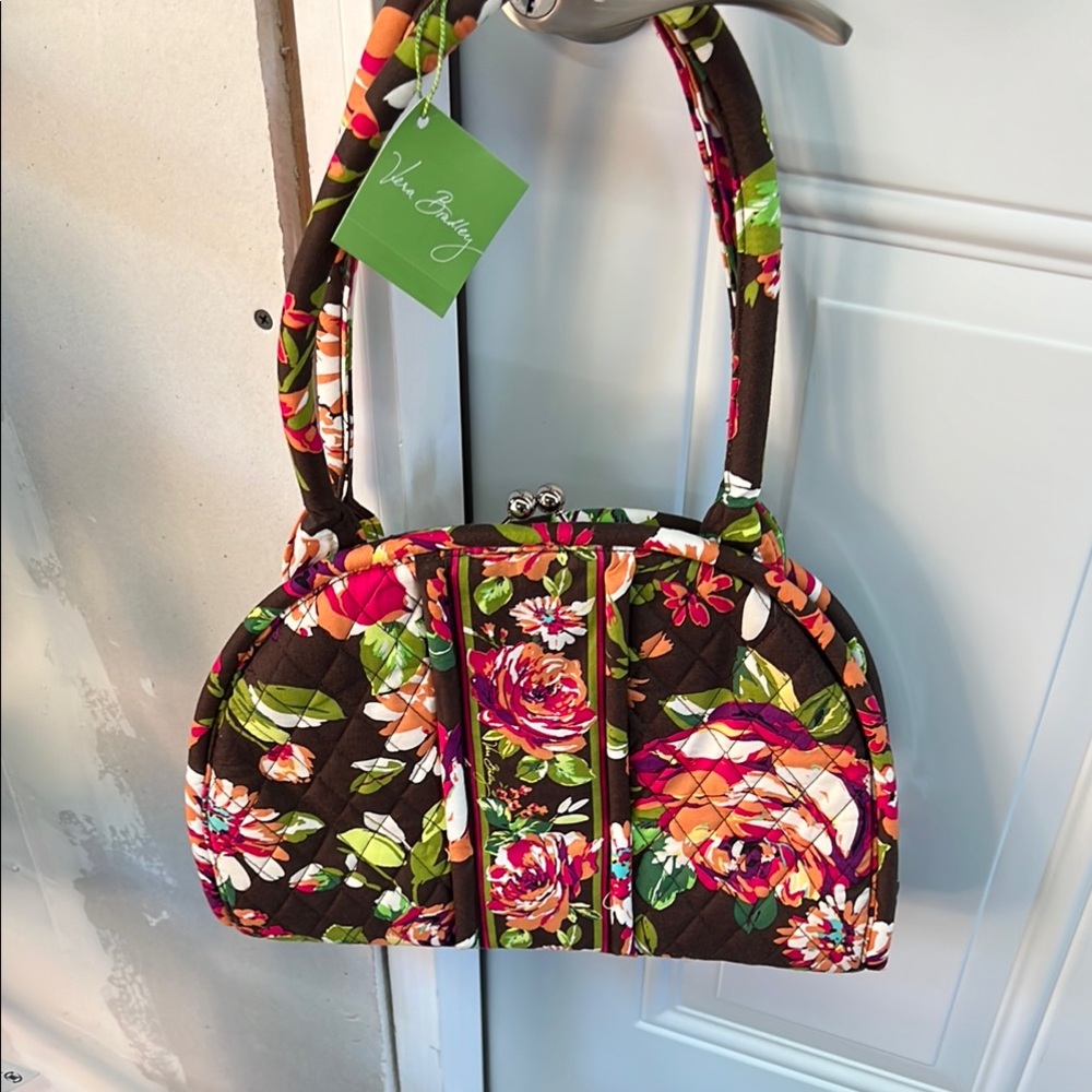 Vera Bradley Brown Quilted Shoulder Bag with Floral Design - Picture 1 of 2